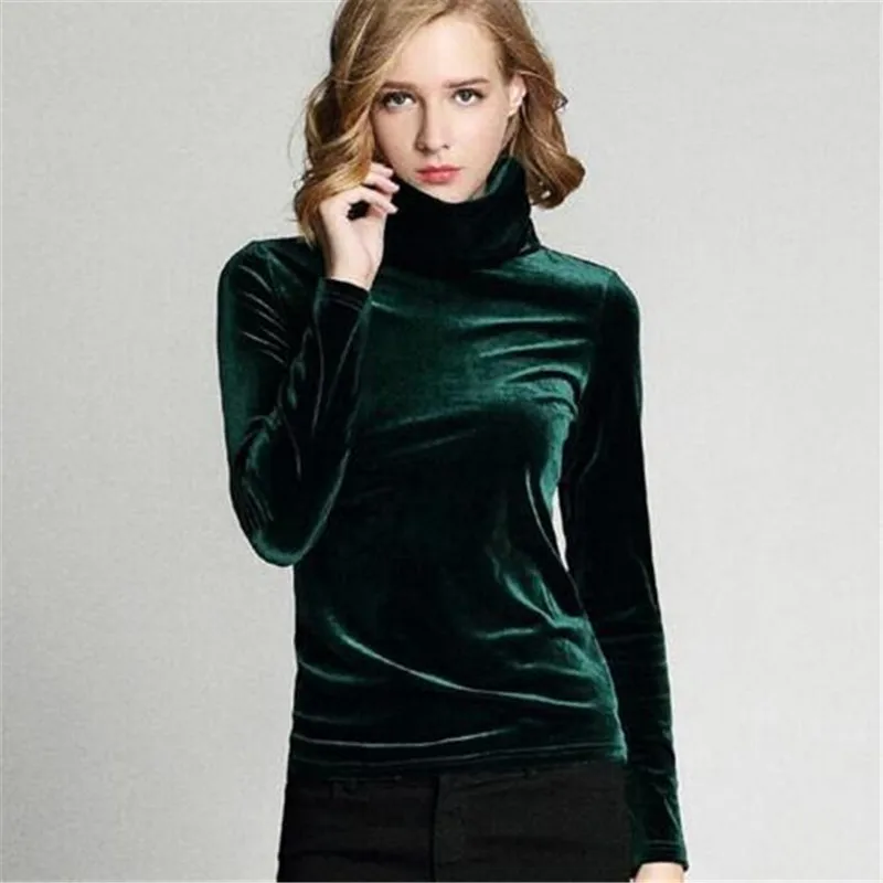 Spring Velvet Turtleneck Women Tops 