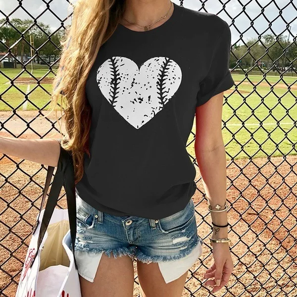 

Hillbilly New Funny Baseball Printed Graphic Cotton Female Tee Summer Oversize Loving Heart Casual Harajuku Grunge T shirt Women