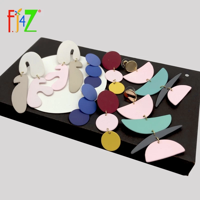 

F.J4Z Colorful Earrings for Women Fashion Simple Coating Round Semi-circle Geometric Statement Earring Drop Shipping Wholesale