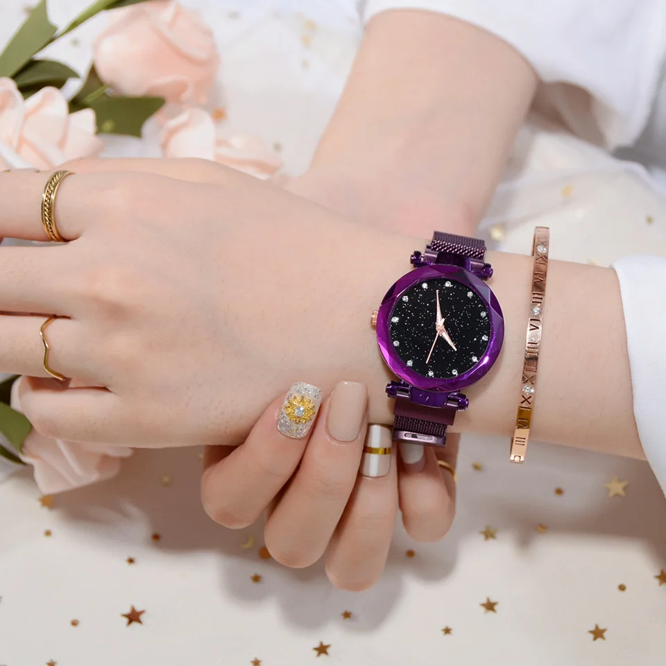Магнит часы для Для женщин звездное небо тенденции моды Корейский Водонепроницаемый сеть красный кварцевые наручные женские часы 2019 Баян