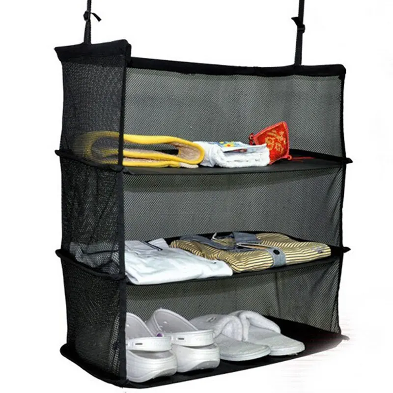 3 Layers Foldable Wardrobe Bag Closet Hanging Clothes Holder Organizer