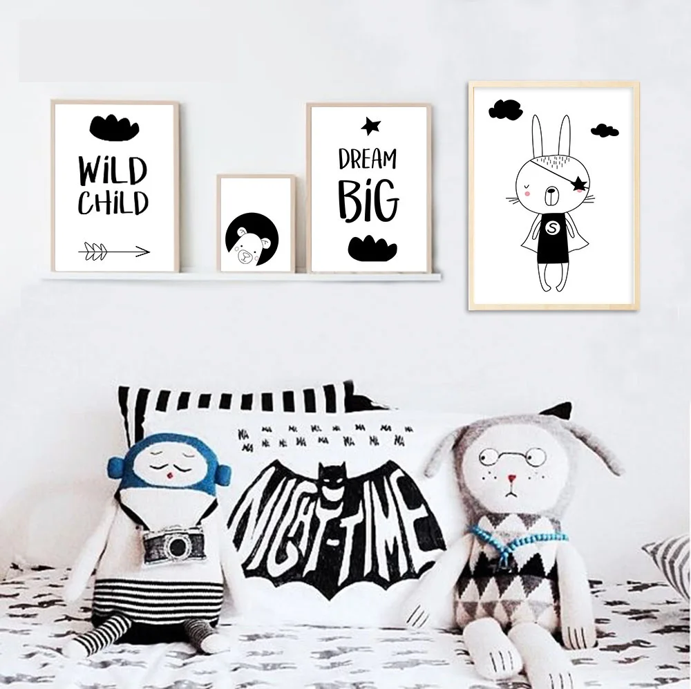 NICOLESHENTING-Cartoon-Bear-Wall-Art-Canvas-Poster-Black-White-Nursery-Prints-Nordic-Style-Painting-Wall-Picture(1)