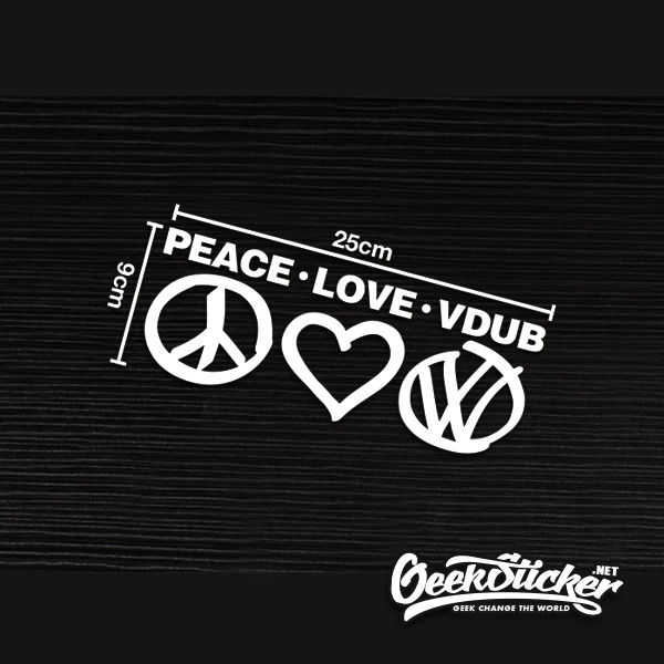 Автомобильные светоотражающие наклейки Peace Love VW черно белые на окна hellafпышного