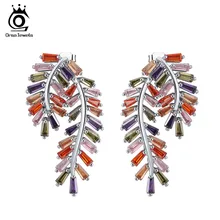 ORSA JEWELS, женские серьги-гвоздики, AAA, прозрачные, цветные, полностью проложенные, CZ, в форме листа, роскошные, женские, ювелирные изделия для ушей, вечерние, серьги, подарок, OE178