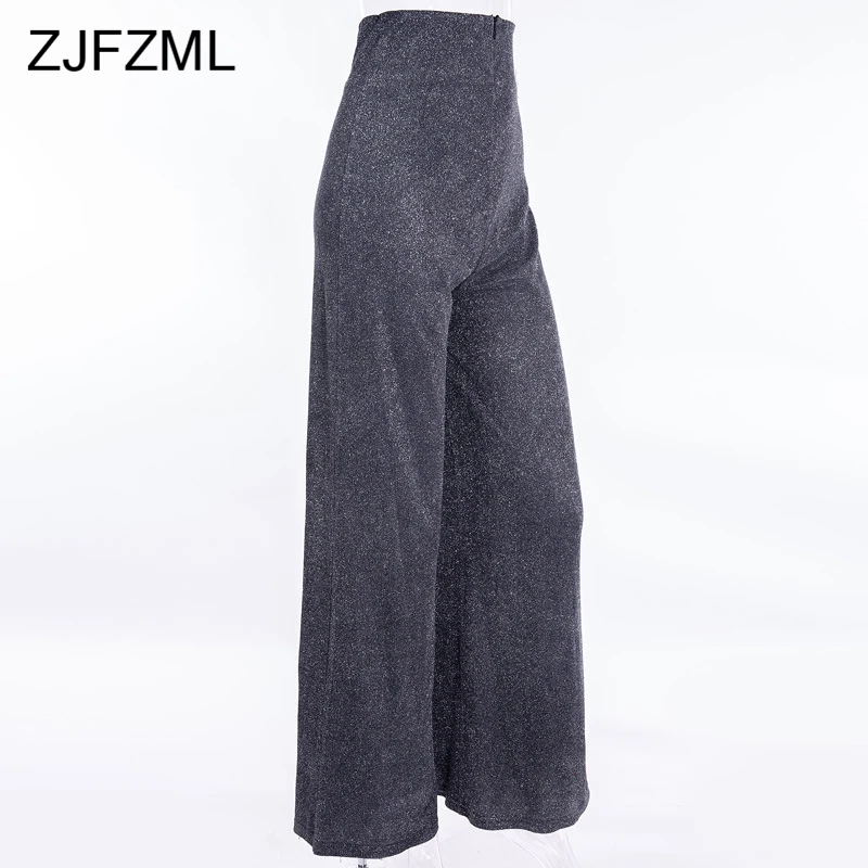 Высокая талия Блестящие Блестки сексуальные широкие брюки женские зимние Harajuku черные брюки 2019 новая мода уличная Sweatpant Joggers