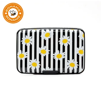

BONAMIE Metal Women Card Holder Waterproof Aluminum Wallet Card Case RFID Blocking Business Credit ID Card Bag Flower Pattern