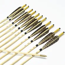 12pcs Handmade 33″ colorful Turkey feathers golden nock Featured Wooden Arrows with Copper Point for Shooting Recurve bow