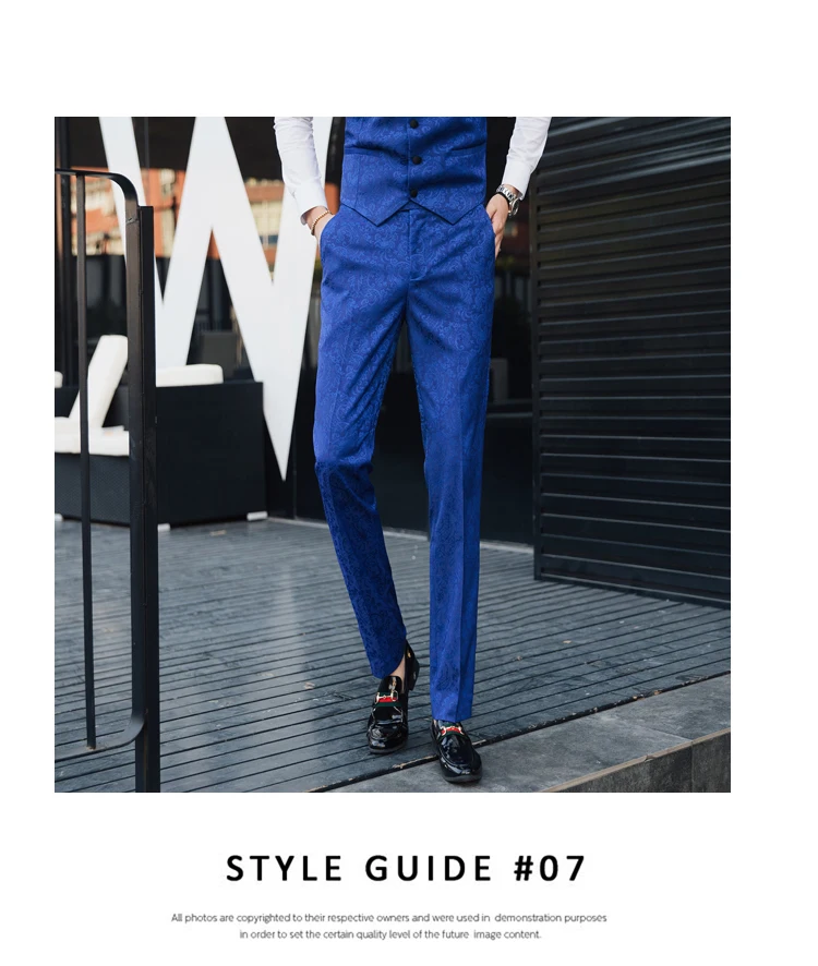 Классический высокого класса Для мужчин с голубой маленький жаккардовые костюм штаны размер 29-40 модные Бизнес Банкетный Для мужчин платье