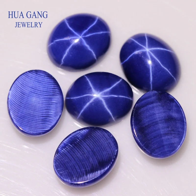 Oval Shape Synthetic Star Corundum Stone Blue Cabochon Flat Bottom Beads For Jewelry Making DIY Gems Stones Size 3x5~12x16mm