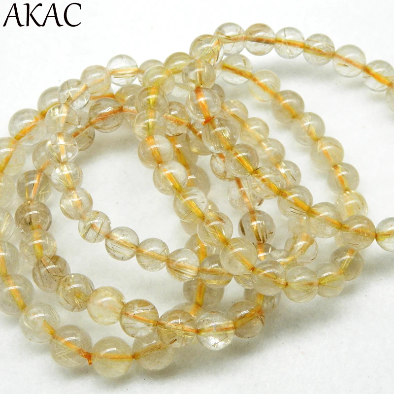 

A+ genuine golden rutile quartz loose beads 8-9mm 2bracelets wholesale