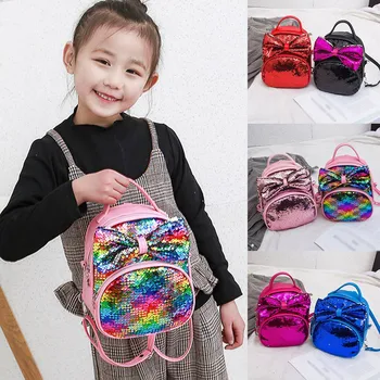 

Glitter Backpack New 2019 Chlidren Kids Shoulders Bag Cute Sequins Bow Casual Travel Girls Backpack Sequined Bow Backpack