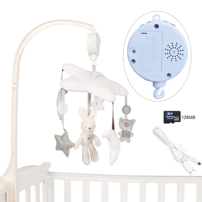 

DIY Song Rotary Baby Mobile Crib Bed Bell Toy Music Box Operated Movement Music Baby Crib Educational Toy+128MB SD Card USB Cord