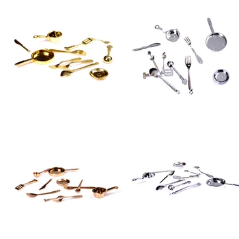 

11pcs/set 3 Colors Scale Dollhouse Tableware Stainless Steel Kitchen 1/12 Dining&Bar Fancy Ware Doll house Miniature
