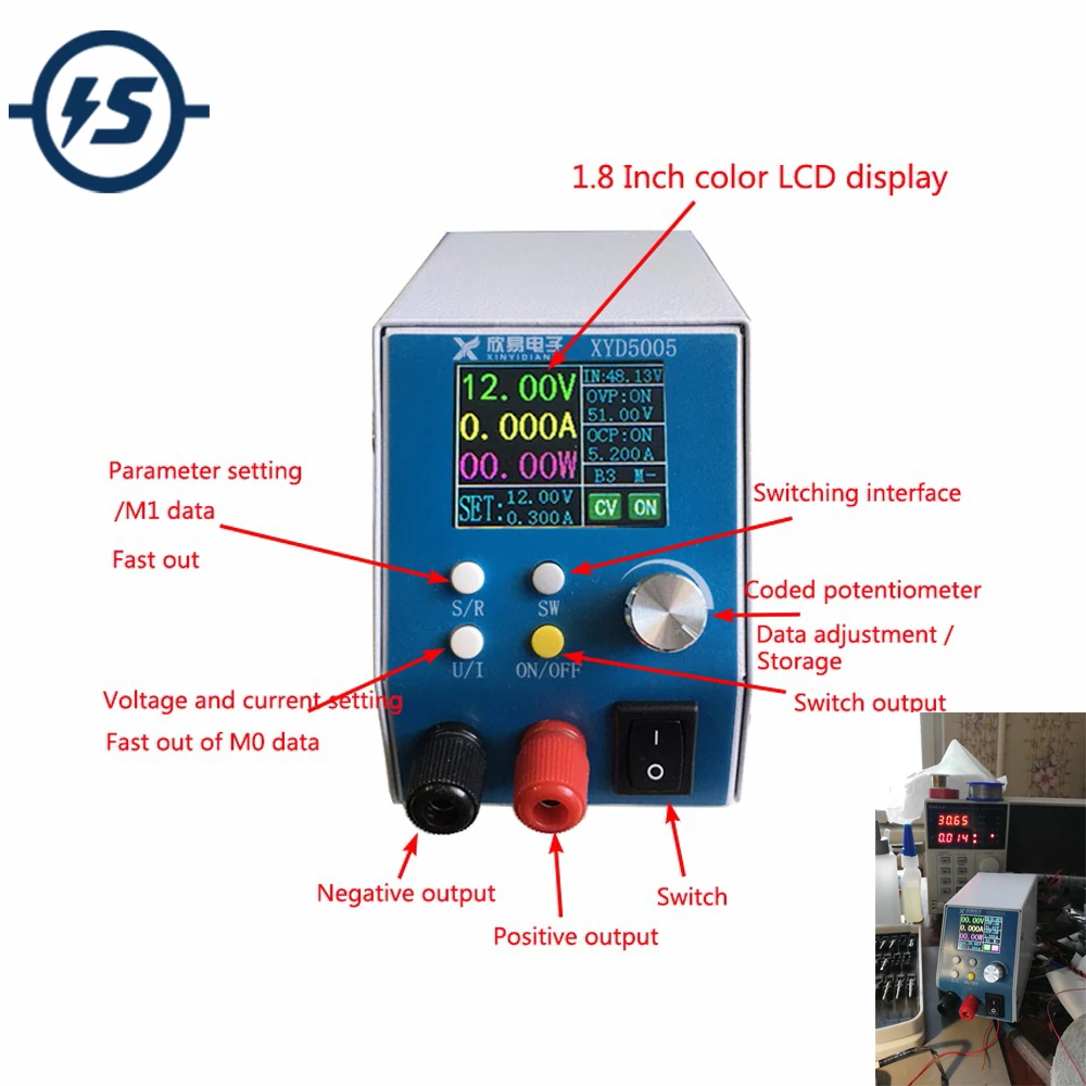 XYD5005 CNC lcd Регулируемый источник питания постоянного тока 5-55 в до 0-50 в 5A понижающий модуль интегрированный амперметр напряжения