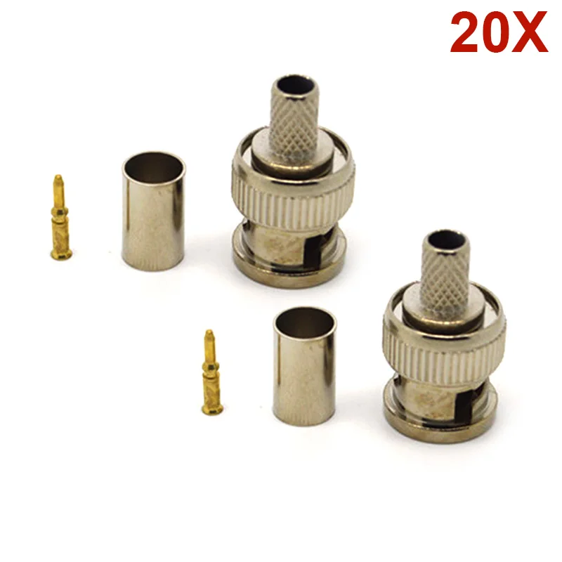 

20PCS BNC Male Crimp Plug for RG59 Coaxial Cable Crimp Connector Plugs AC23 GQ999