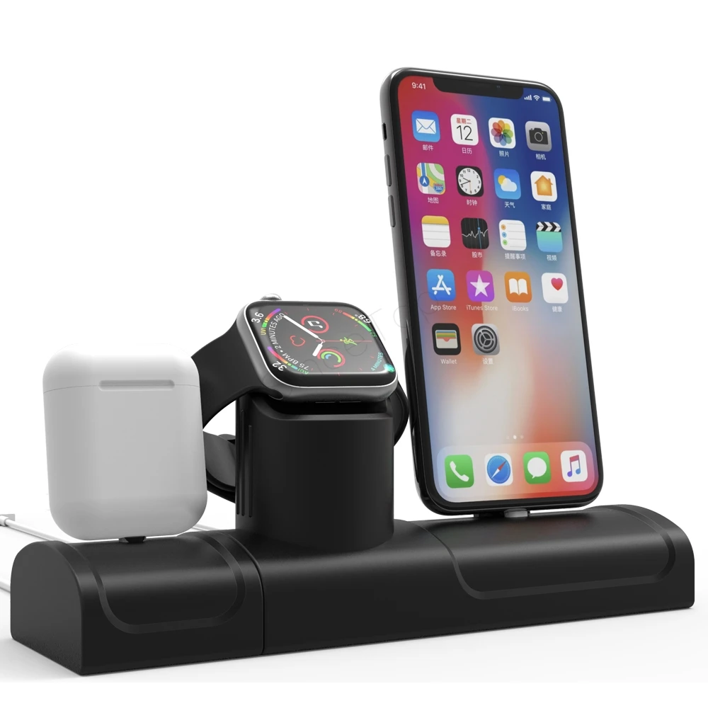 3 in 1 Charging Dock Holder For Iphone Xr/Xs/8/7/6/5/SE Silicone charging stand Magnetic Station Apple watch Airpods | Мобильные