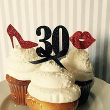 Изготовленный на заказ номер блеск губы обувь 30th с изображением пирожного на день рожденья топперы для девичника Свадебные украшения для торта для вечеринки еды