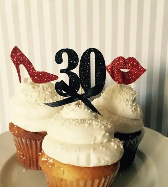 Custom Number Glitter Lips Shoes 30th Birthday Cupcake Toppers Baby Bridal Shower Wedding Party Cake Decorations Food Picks