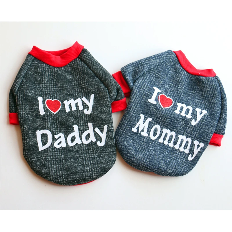 I Love My Daddy Mommy весна-осень, теплая одежда с милым щенком для собак, пальто для маленьких, свитер для собаки, чихуахуа, Тедди, DOGGYZSTYLE