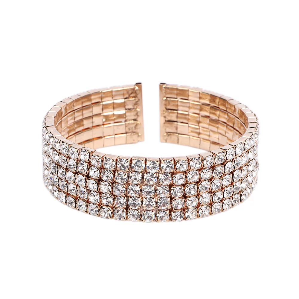 

Fashion 5 Rows Crystal Shine Bracelets For Women couple Girlsfriend Bangles Wristband Wedding Bridal Gift Full Rhinestone