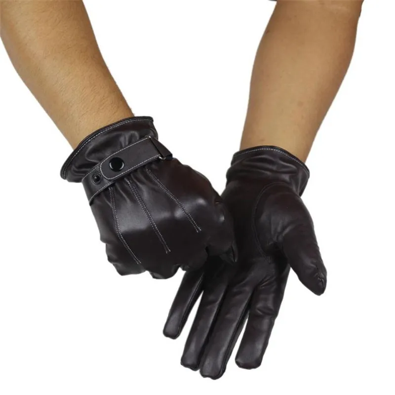 Мужские класса «Люкс» из искусственной кожи зимние Отличный для вождения теплые перчатки из кашемира 7,9