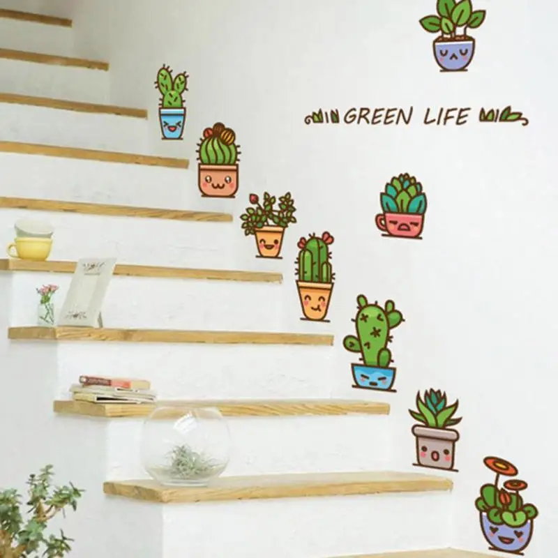 Plant Flowers Cactus Potted Stickers Living Room Window Background Decoration Waterproof Wall 3 | Дом и сад