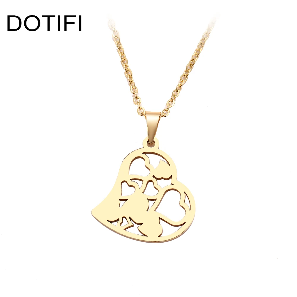 DOTIFI, ожерелье из нержавеющей стали для женщин, любящее сердце, полое сочетание, золотой, серебряный цвет, ожерелье с кулоном, ювелирные изделия для помолвки