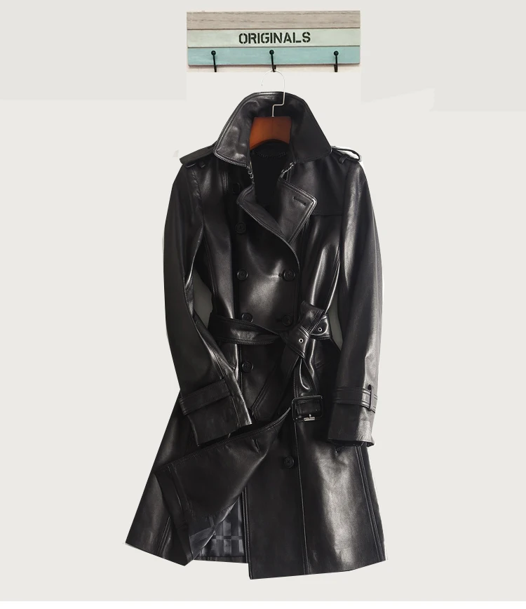 Весенне-осенняя Женская куртка из натуральной кожи, черная, длинная, из овчины, мотоциклетная кожаная одежда, женская, Корейская, сексуальная, тонкая, Дизайнерская куртка - Цвет: Черный