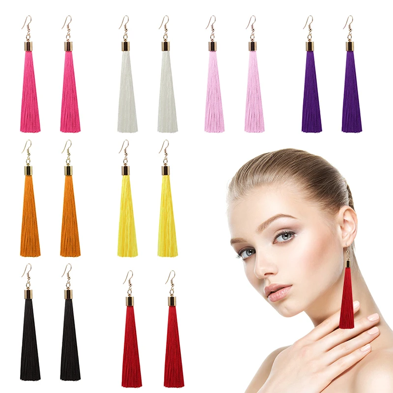 

iMucci Golden Hook Earrings Colorful Women Bohemian Long Ear Tassel Dangle Hook Earrings Cute Dangling Earring For Women