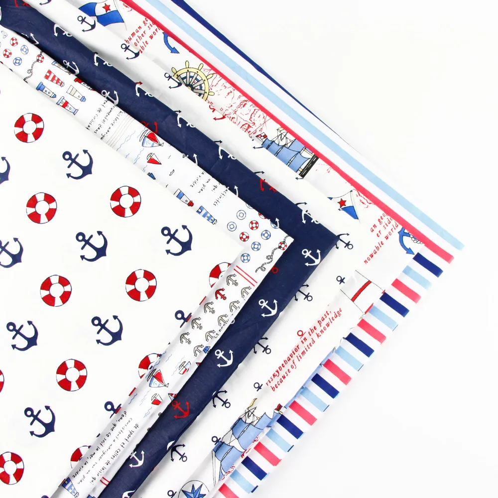 

6pcs Sea print bedding fabric 50 cm x 50 cm print cotton fabric bundle DIY handmade children sheet quilt fabrics
