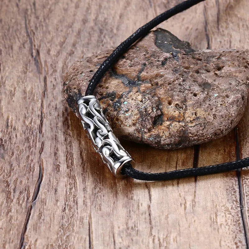 

Mprainbow Mens Choker Necklaces Hollow Stainless Steel Braided Black Cord Rope Chain Necklace Vintage Fashion Unisex Jewelry