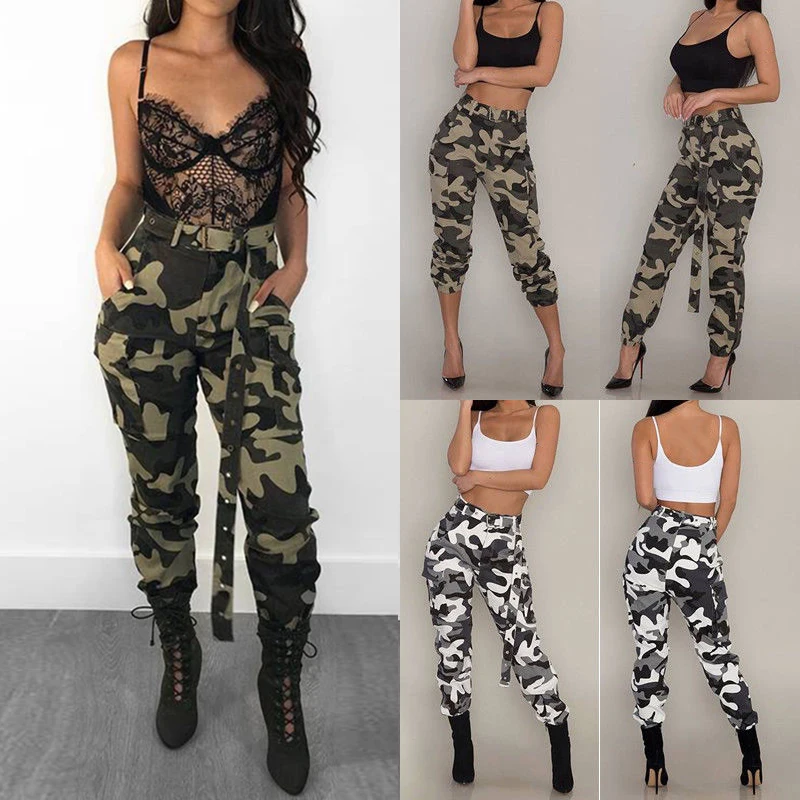 Women's Ladies Summer Spring Camo Cargo Pants Woman High Waist Long Trousers Women Casual Military Army Camouflage Pencil Pants