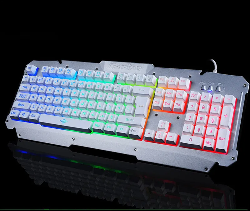 Металл Радуга Клавиатура с подсветкой красочные светодиодный Gamer плавающей USB
