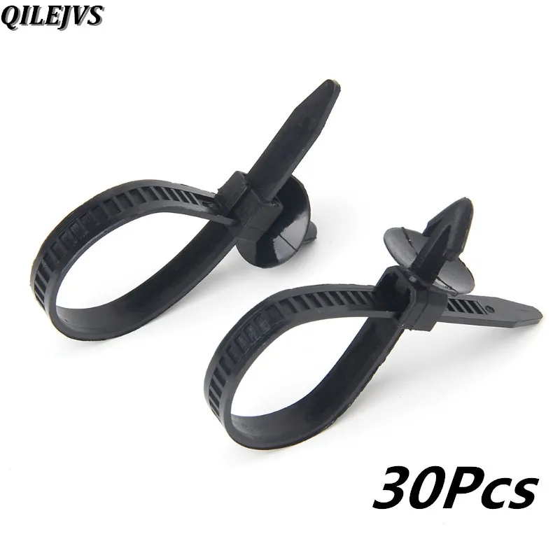 

QILEJVS 30 Pcs Universal Nylon Black Car Auto Cable Strap Push Mount Wire Tie Retainer Clip Clamp