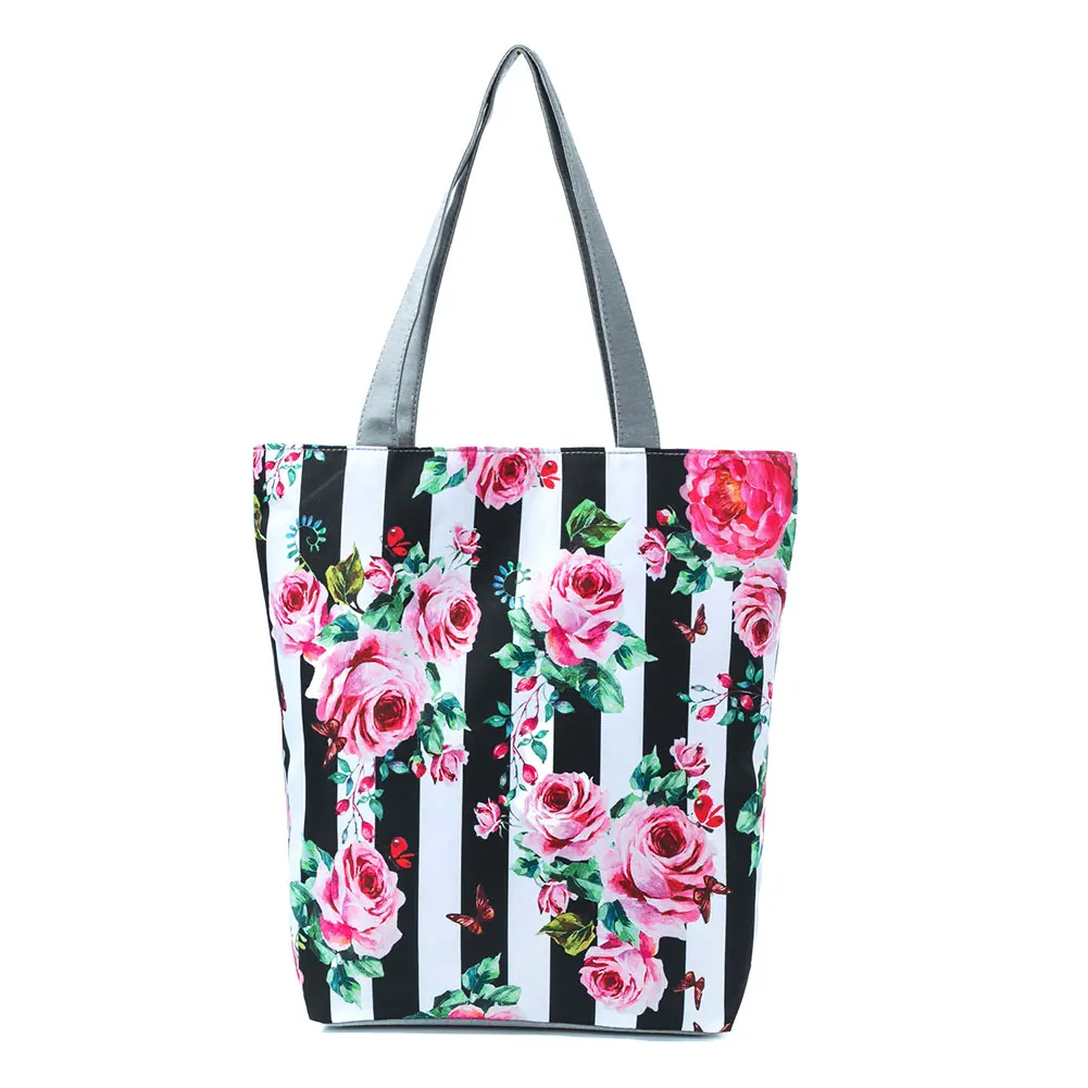 Women Handbag Flower Printing Zipper Canvas Bag Lady Girl Casual Shoulder Bags FBE3 women bag
