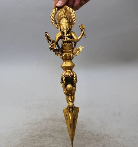 

wholesale factory 14" Tibet Temple Bronze Gilt 4 arm elephant Buddha Implement dharma-vessel Statue
