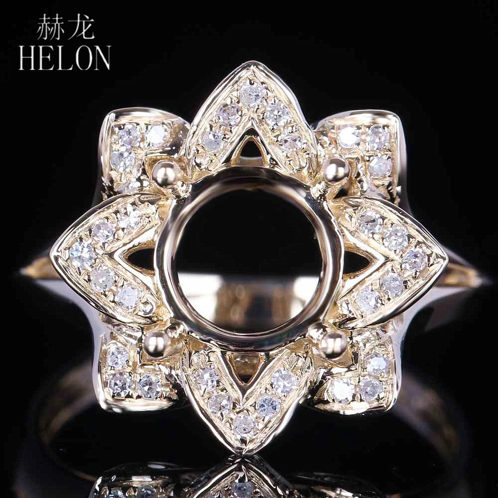 

HELON Round Cut 8-8.5mm Solid 14K Yellow Gold Semi Mount Natural Diamonds Engagement Ring Elegant Wedding Diamonds Ring Jewelry