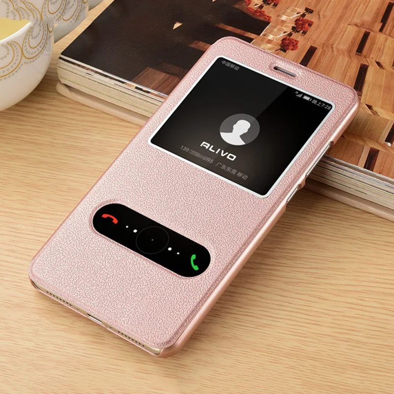 Fundas Huawei Honor 9 caso de lujo Funda de cuero Flip Respuesta Rápida ventana soporte Capa para Honor 9 Honor9 de la PU del teléfono Coque
