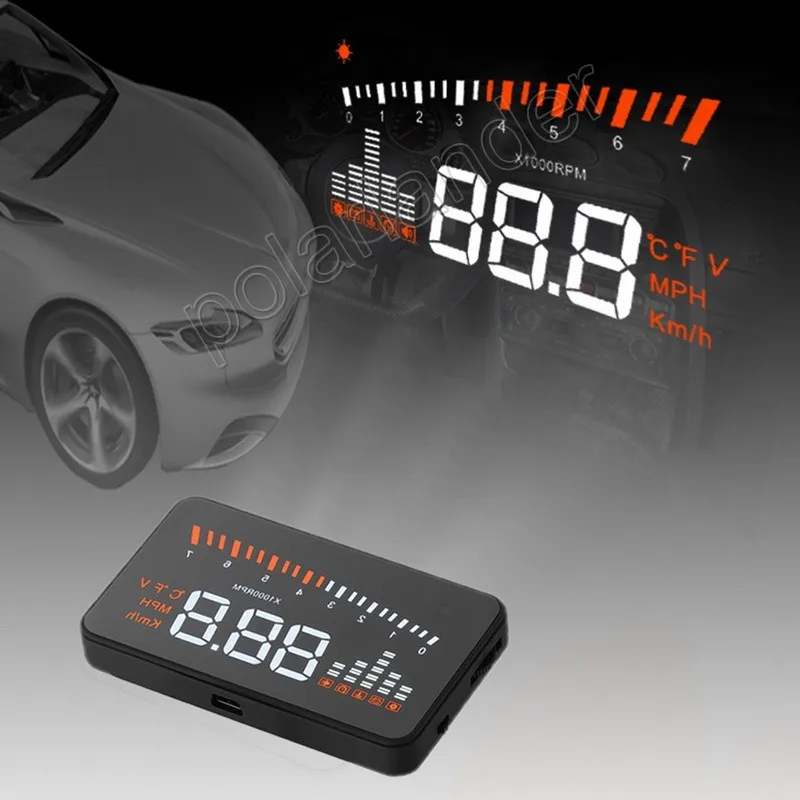 OBD II W03 HUD Projector Head Up Display of 5.5 Inch Smart Voice Car HUD KM/h MPH Speeding Warning free shipping