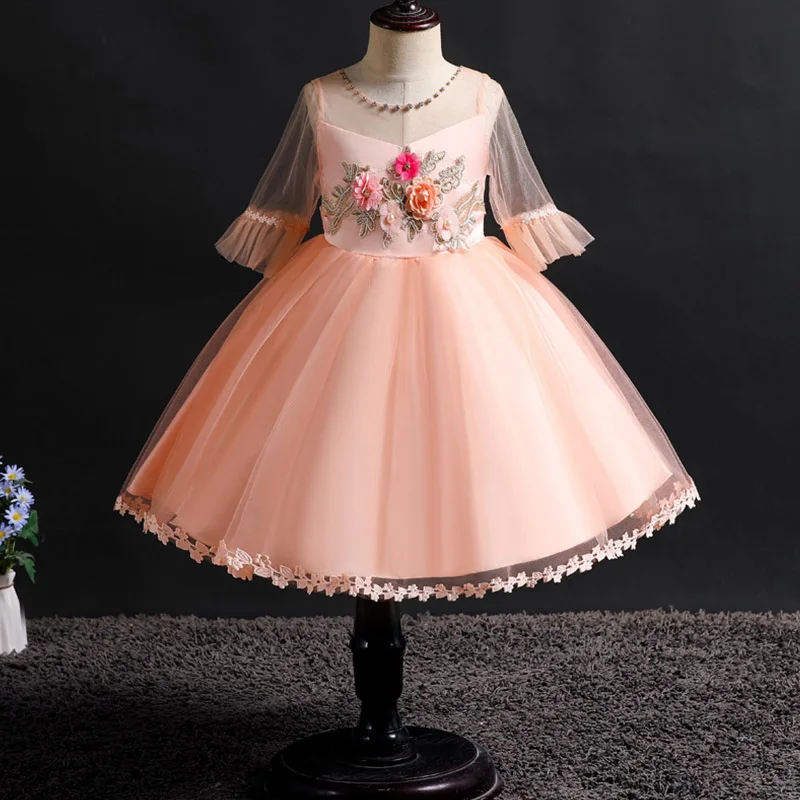 Кружева девушка принцесса Романтические Розовые Свадебная вечеринка платье с вышивкой для девочек ужин вечерние Художественная фотография платье vestidos - Цвет: pink