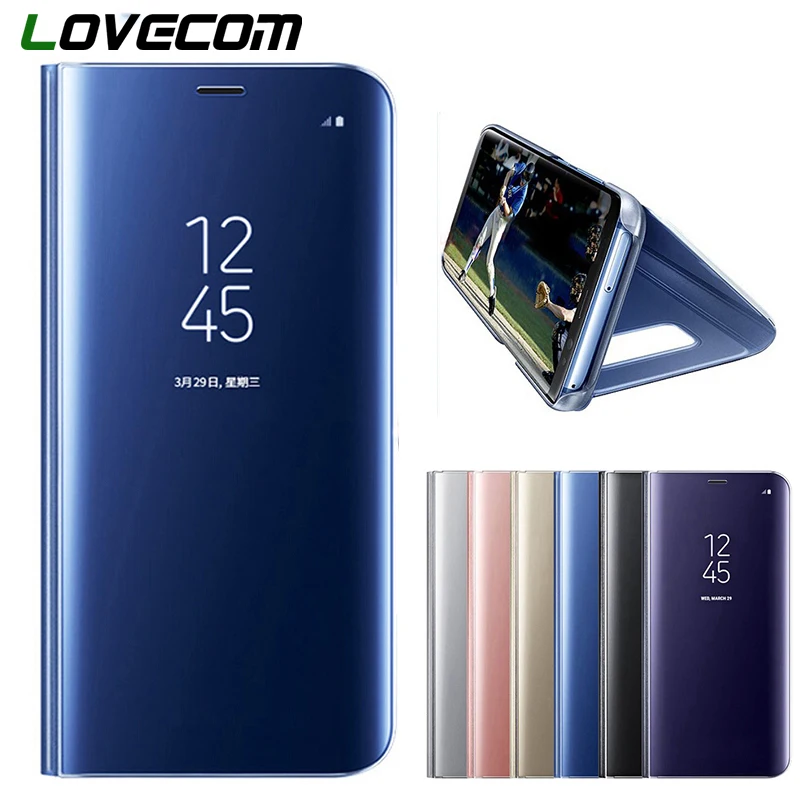 

LOVECOM Smart Clear Mirror View Flip Phone Case For Samsung Galaxy S8 S9 Plus S6 S7 Edge Metallic PC Cases Stand Cover Fundas