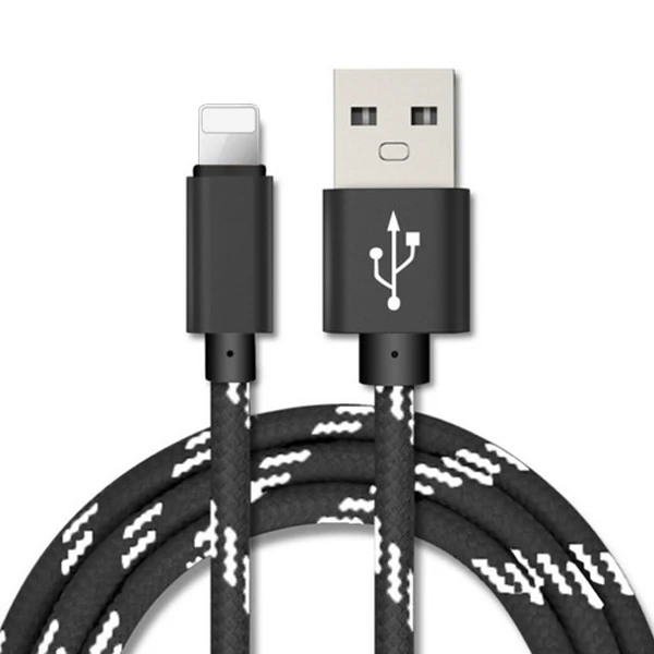 NOHON USB кабель для зарядки и передачи данных для iPhone 7, 8, 6, 5, 6s plus, X, XS, MAX, XR, для iPad Mini, 2.2A, 1 м, быстрое зарядное устройство для мобильного телефона, нейлоновый шнур - Цвет: Черный