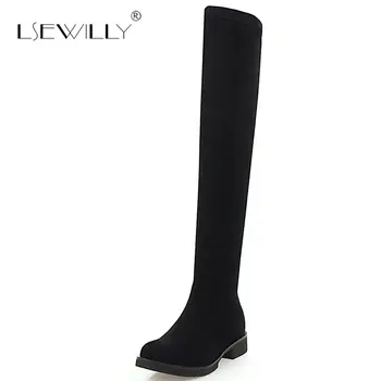 

Lsewilly Women Thick Heels Shoes Suede Stretch Boots Round Toe Zipper Over the Knee long Boots Ladies Big Size 33-46 S890