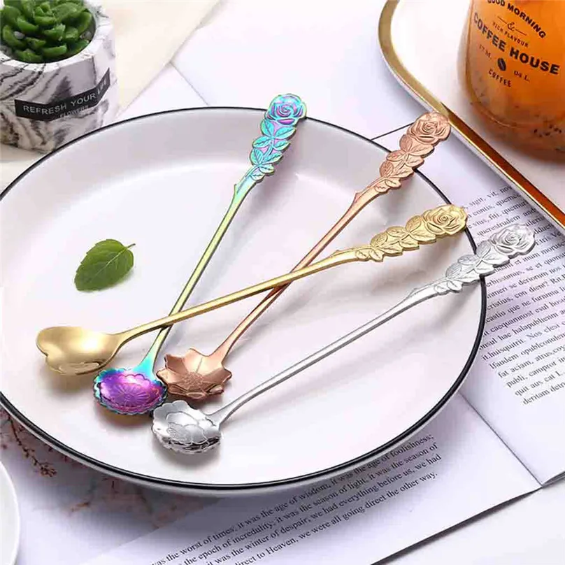 2019New arrival Dinnerware Sets Stainless Coffee Spoon Flower Shape Dessert Ice Cream Candy Tea Spoon #4A04 (2)
