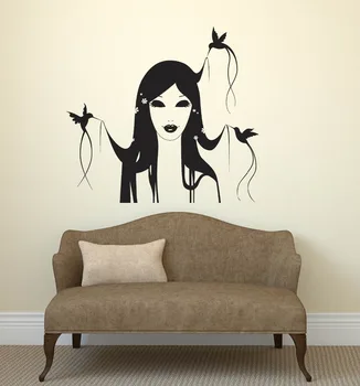 

Wall Decal Beautiful Hair Birds Beauty Salon Hairstyle Vinyl Stickers