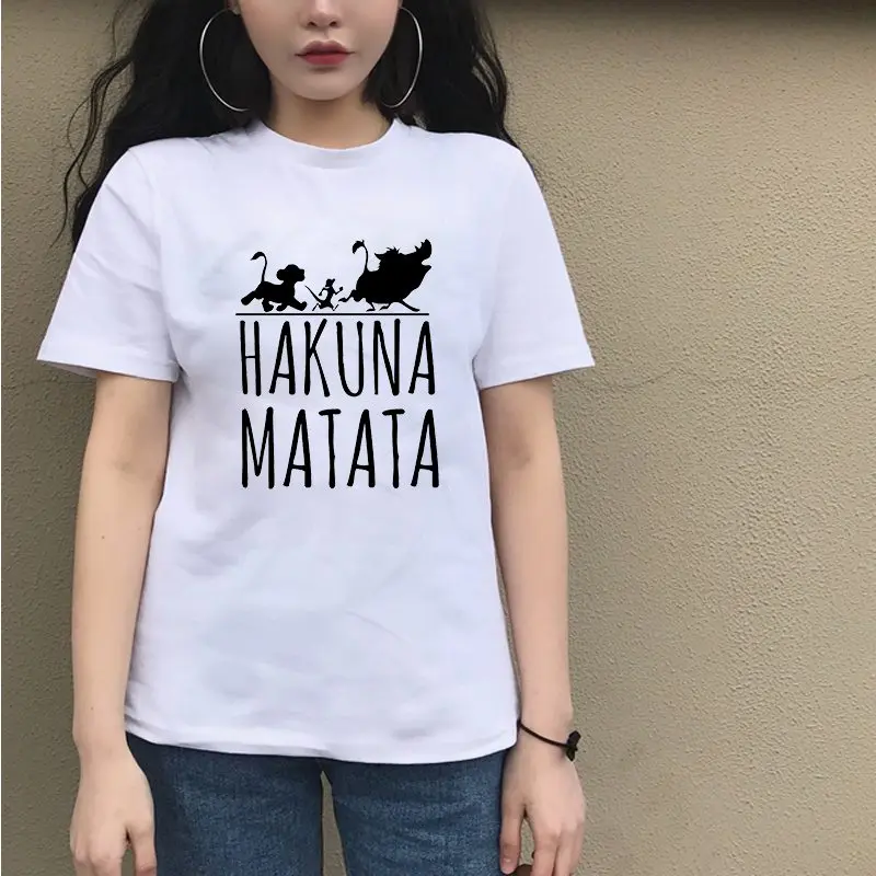 Hakuna Matata футболка с буквенным принтом Homme Летняя женская футболка с коротким рукавом размера плюс Женский Повседневный Топ из хлопка