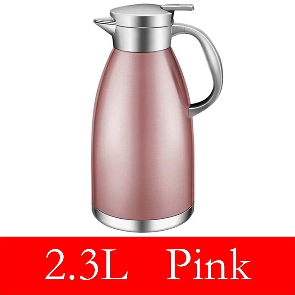 1.8л 2.3л термос из нержавеющей стали с двойными стенками Вакуумный термос для воды 12 часов удержания тепла вакуумная колба кофейник чайник - Цвет: 2.3L Pink