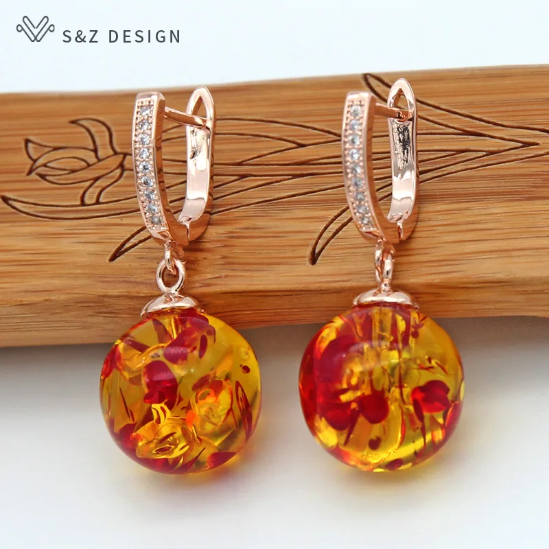 S&Z DESIGN New 585 Rose Gold Color Temperament Vintage Round Flower Beads Dangle Earrings For Women Girl Wedding Party Jewelry