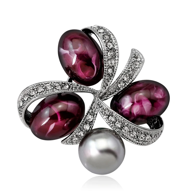 

Korean edition simple atmospheric fashion environment-friendly alloy colored stone pearl brooch
