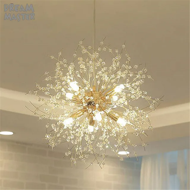 modern k9 crystal chandelier g9 led dandelion lights dimmable bedroom lights